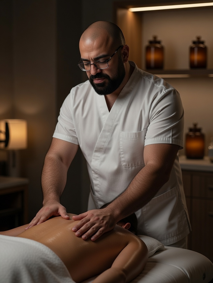 Terapeuta aplicando masaje terapéutico profundo en sesión de Pactiacalli